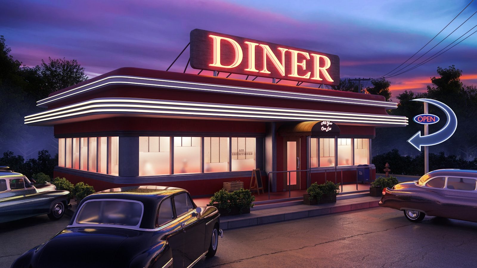 Letreiro neon de diner retrô